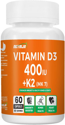 NutriJa Vitamin D3 400 IU + K2 55 mcg as MK-7 Supplement(60 Capsules)