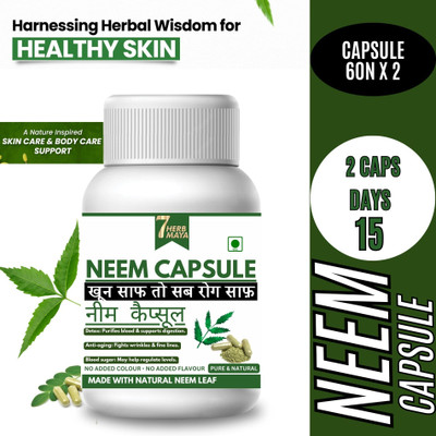 7Herbmaya Neem Capsules - Natural Blood Purifier | Controls Acne & Pimples |Boost Immunity(2 x 60 Capsules)