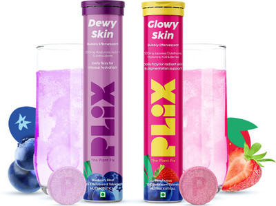 The Plant Fix Plix Skin Hydration Combo Hyaluronic Acid and Glow Glutathione 15 Effervescent Tablet(2 No)