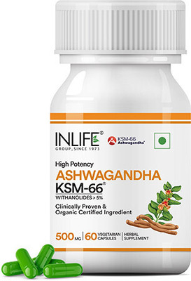 INLIFE Ashwagandha KSM-66 500 mg Extra Strength Natural Formulation(60 Capsules)