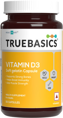 TRUEBASICS Vitamin D3 2000 IU, for Healthy Bones, Strong Muscles, & Boosts Immunity(50 Capsules)