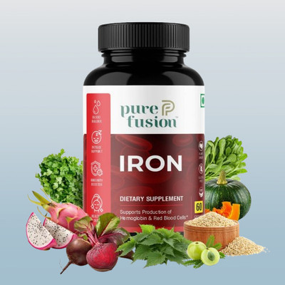PUREFUSION Plant Based Iron Dietary Supplement Capsules for Hemoglobin & Energy Support(60 Capsules)