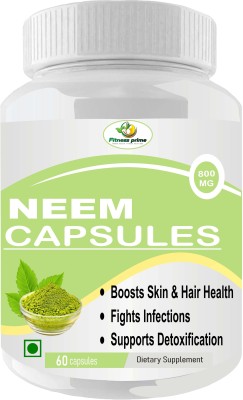 Fitness Prime Neem Pure & Organic Extract 800mg Capsules for Skin, Hair Care & Herbal Detoxifier(60 Capsules)