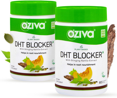 OZiva Plant Based DHT Blocker with Pine Bark for Hairfall Control Follicle Stimulation(2 x 60 Capsules)
