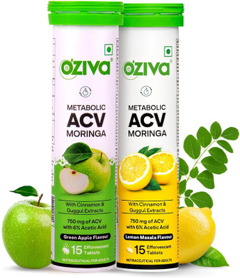 OZiva ACV Moringa (Mix Flavor)To Control Cravings, Apple Cider Vinegar,No Added Sugar(2 x 15 Tablets)