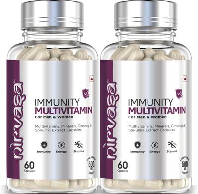 Nirvasa Multivitamin with Vitamin C,D3,E,B6,B12 with Zinc,Biotin (2 x 60 Tablets)