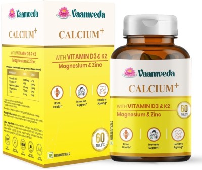 Vaamveda Calcium Tablets 1000mg Vitamin D3 K2 Magnesium Zinc Supplement for Women Men(60 Tablets)