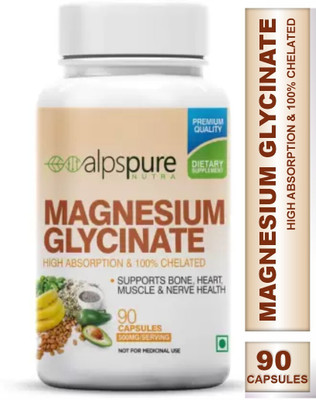 ALPSPURE Magnesium Glycinate for Healthy Heart and Nerve Health 500 mg- 90 Capsules(90 No)