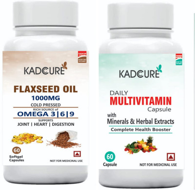Kadcure Omega3,6,9,Flexseed+Daily multivitamin Capule for health booster(2 x 60 Capsules)