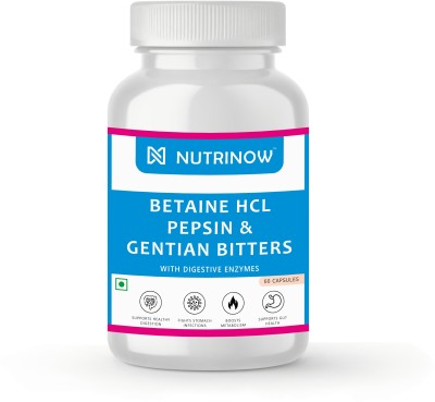 NUTRINOW Betaine HCL Pepsin & Gentian Bitters | Digestive Enzyme | Healthy Gut, Digestion(60 Capsules)