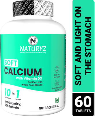 NATURYZ Soft Calcium with Vitamin D3 | 10 in 1 Tablet| Triple absorption for Bone Health(60 Tablets)