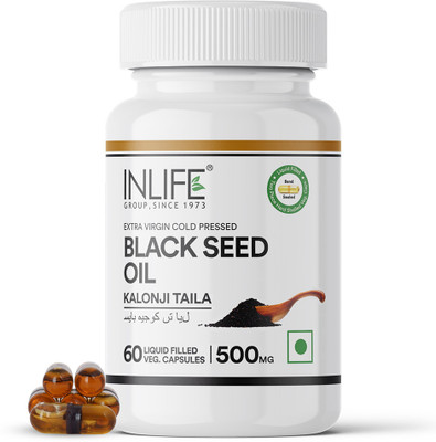 INLIFE Black Seed Oil, Extra Virgin Cold Pressed, 500 mg - Vegetarian Capsules(60 No)