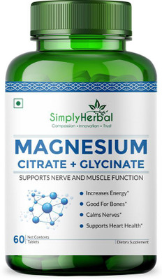 Simply Herbal Magnesium Citrate + Glycinate 500Mg Support Nerve & Muscle Function(60 Tablets)