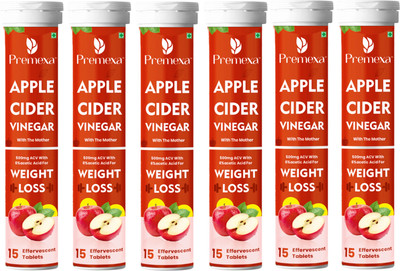 PREMEXA Weight Loss Apple Cider Vinegar with mother Effervescent Tablets| Vit. B6 & B12(6 x 15 Tablets)