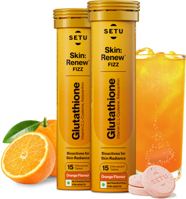 SETU Gluta Fizz Skin Renew Glutathione 500 mg With Vitamin C to Support Skin Glow(2 x 15 Tablets)
