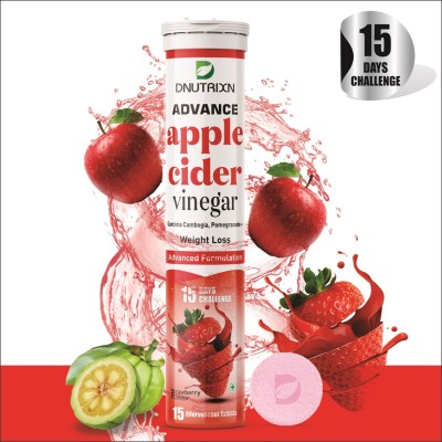 DNUTRIXN Advance Weight Loss Apple Cider Vinegar Effervescent Tabs| Garcinia+ |Strawberry(15 Tablets)