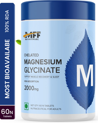MyFitFuel Chelated Magnesium Glycinate 2000mg +Zinc, Vit. B6, Lysine Recovery, Sleep 60Nos(60 Tablets)