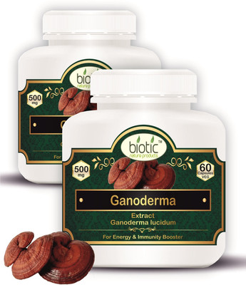 biotic Ganoderma Capsules (Reishi Mushroom) Ganoderma Extract 500mg - 120 Veg Capsules(2 x 60 No)