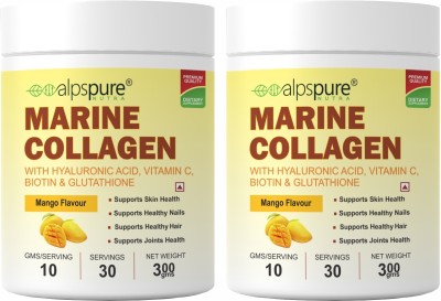 ALPSPURE Marine Collagen with Hyaluronic acid,vit-c,Biotin&Glutathione Mango Flavour p-2(2 x 300 g)