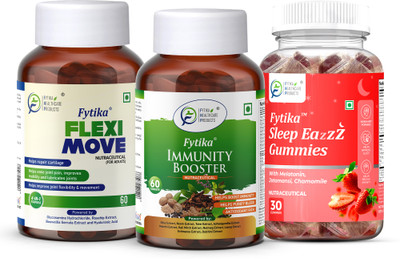 FYTIKA Flexi Move + Immunity Booster + Sleep Eazzz, Sleep Gummies - Combo (Pack of 3)(3 x 50 No)