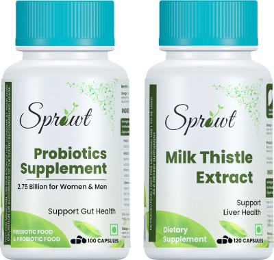 Sprowt For Healthy Gut Probiotic 2.75 Billion 100 Capsules & Milk Thistle 120 Capsules(2 x 110 mg)