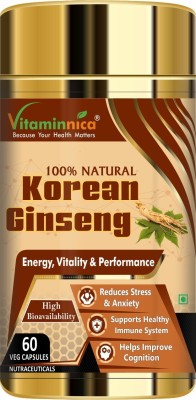 Vitaminnica Korean Ginseng Extract | Supports Stamina, Energy, Vitality, Strength(60 Capsules)