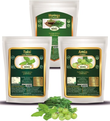biotic Moringa Leaf Powder, Tulsi Powder and Amla Powder - 300g (100g each)(3 x 100 g)