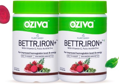 OZiva Bettr. Iron+ (Plant Based Iron with Vitamin C) for Improved Hemoglobin Pack of 2(2 x 60 Capsules)