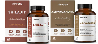 Nirvasa Shilajit Tablets and Ashwagandha Tablets For Improving Immunity(Pack of 2, 120 Tablets)