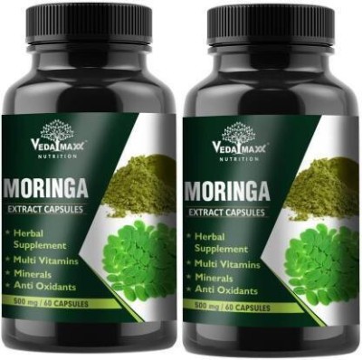 VEDA MAXX Moringa Extract Capsules Supplement 500mg Pack 02(2 x 60 Tablets)