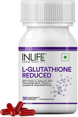 INLIFE L Glutathione Skin Whitening Capsule 500mg for Women Men, 30 Vegetarain Capsules(30 No)