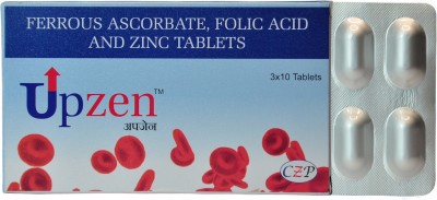 CureZen Pharma UpZen Tablets: Ferrous Ascorbate,Folic Acid and Zinc Sulphate For Iron Deficiency(30 Tablets)