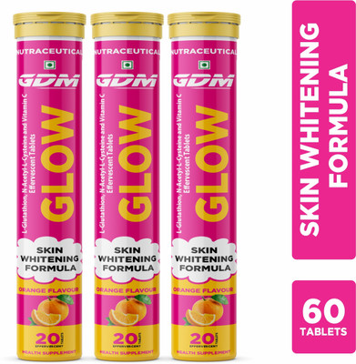 gdm nutraceuticals llp SKIN WHITENING GLOW - L-GLUTATHION,N-ACETYL-L-CYSTEINE & VITAMIN C - ORANGE(3 x 20 Tablets)