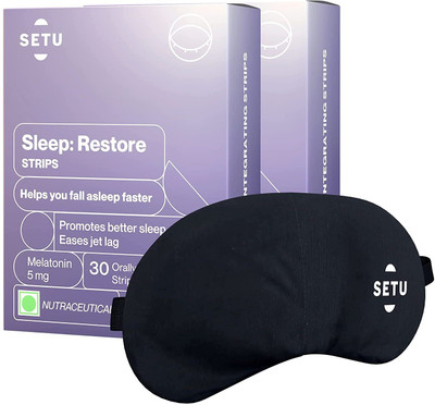 SETU Melatonin 5mg, Promotes Relaxation & Sleep, Mint, 30 Strips Pack of 2 + Eye Mask(2 x 30 No)