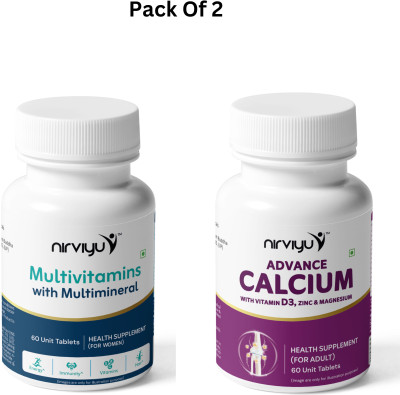 Nirviyu Multivitamins with Multimineral Tablets for Women | Advanced Calcium Support(2 x 60 Tablets)