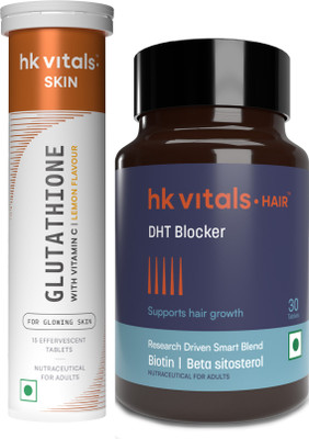 HEALTHKART hk vitals Glutathione Skin Glow Effervescent Tablets & DHT Blocker with Biotin(2 x 15 No)