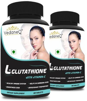 VedaneQ L Glutathione 1000mg Capsules with Vitamin C for Men & Women(2 x 60 Tablets)
