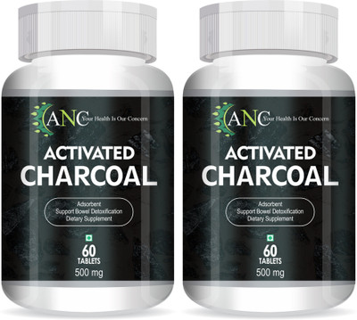 ANC Activated Charcoal 500Mg For Digestive Health Reduces Gas & Bloating Pack Of 2(60 Tablets)