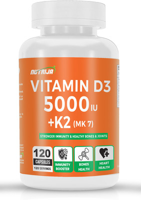 NutriJa Vitamin D3 5000iu + K2 100mcg as MK7 Supplement(120 Capsules)