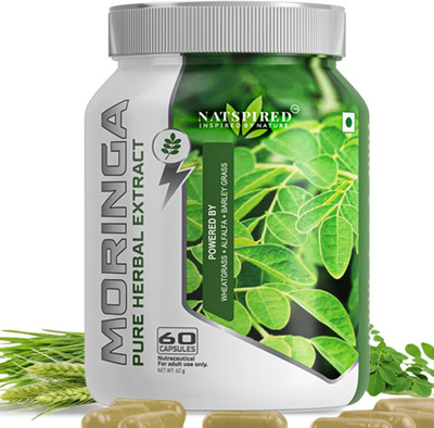 NATSPIRED Moringa Capsules | Herbal Superfood for Energy, Immunity & Detox | 60 Veg Caps(60 Capsules)