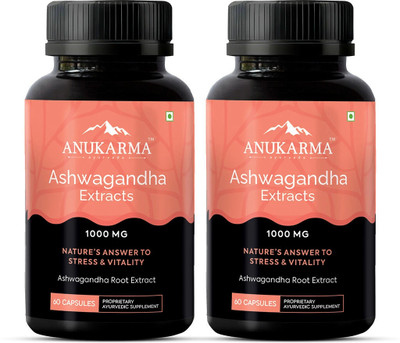 Anukarma Ashwagandha Extract Roots Support Strength & Energy (120) Capsules(2 x 60 Capsules)