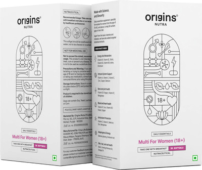 Origins Nutra Multivitamin Women18+ For Active Life, Immune, Bone & Joint Support Pack of 2(2 x 30 Capsules)