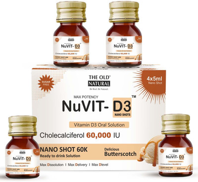 The Old Natural Nuvit D3 Vitamin D3 I Sugar Free Nano Shots I Butterscotch - (Pack of 1)(4 x 5 ml)