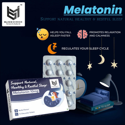 Black mirror MELATONIN 10MG for HEALTHY NATURAL & RESTFUL SLEEP SUPPORT chewable 15 PILLS(10 mg)