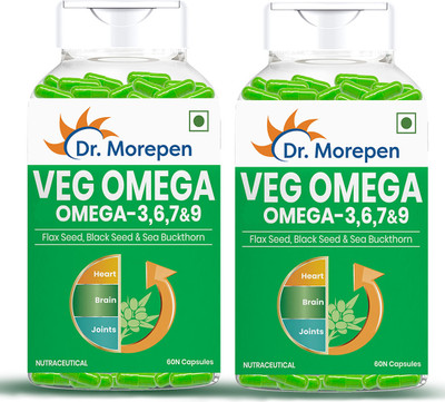 Dr. Morepen Veg Omega 3,6,7 & 9 Fatty Acid with Flax Seed Oil|500mg|Supports Joints & Heart(2 x 60 Capsules)