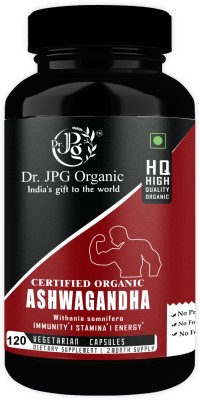 Dr. JPG Organic Ashwagandha 500mg, 120 Veg. Capsules | Helps in Stress relief.(120 Capsules)