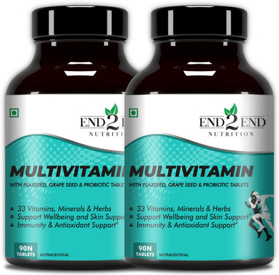 End2End Nutrition Multivitamin Tablets for Men and Women with Ginseng Omega Probiotics & Herbs(2 x 90 Tablets)