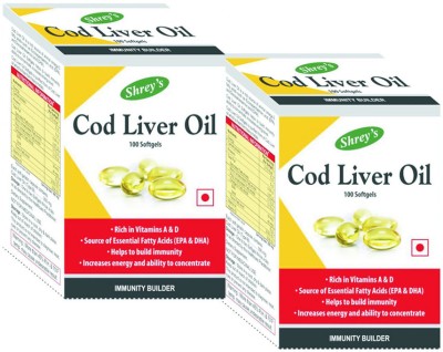 Shrey's Cod Liver Oil Capsule With Vitamin A & D for Immunity, Heart Health & Joints(2 x 100 Capsules)