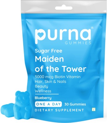 Purna Gummies Sugar Free Biotin Blueberry Flavour Gummy for Hair, Nails, & Skin, 1 daily(30 No)