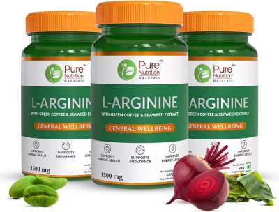 Pure Nutrition L-Arginine 1500mg with Green Coffee & Beetroot, Supports Muscle Growth & Stamina(3 x 60 Capsules)